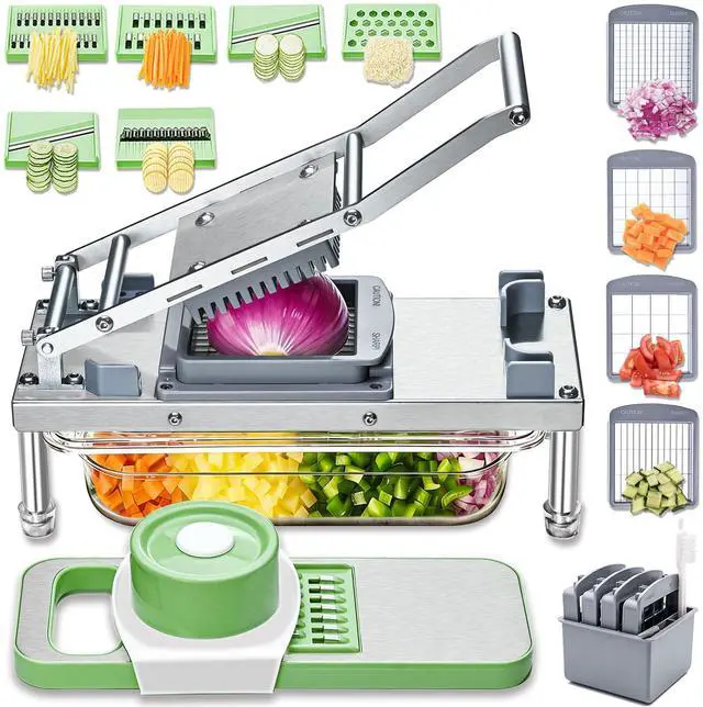 Main image of Stainless Steel Vegetable Chopper with 10 Blades - Mandoline Slicer-Pro Food Chopper with Container - Veggie Salad Onion Chopper - Potato Dicer - Tomato Cutter - Cheese Grater