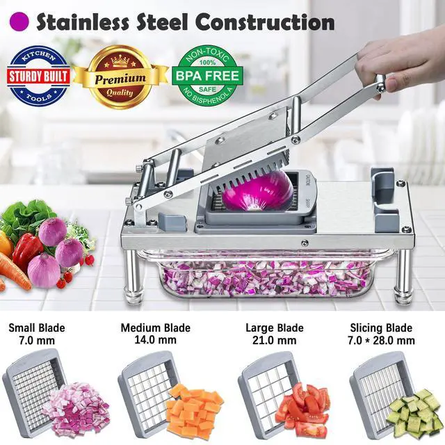 Alt view image 2 of 7 - Stainless Steel Vegetable Chopper with 10 Blades - Mandoline Slicer-Pro Food Chopper with Container - Veggie Salad Onion Chopper - Potato Dicer - Tomato Cutter - Cheese Grater