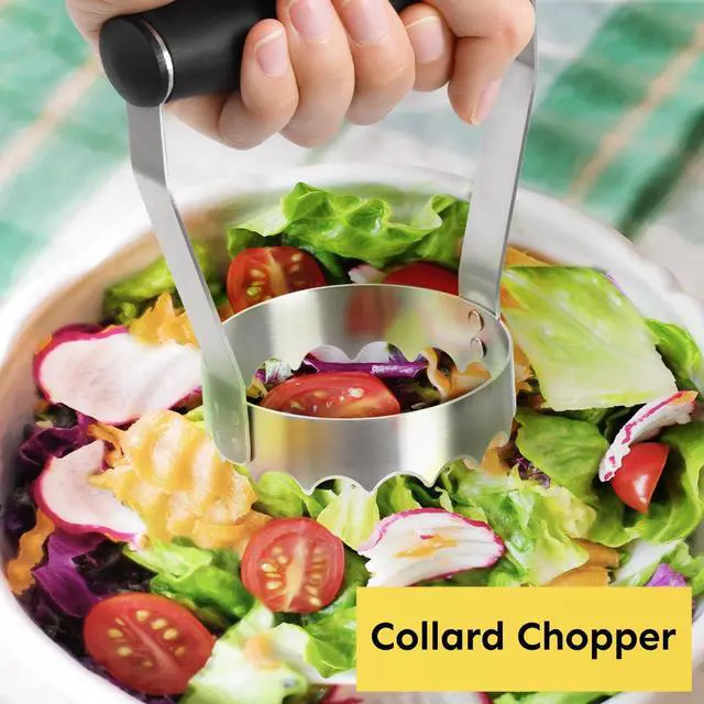 Alt view image 4 of 7 - Cutlery Serrated Food Chopper, 3 Inch Stainless Steel Manual Hand Chopper with Grip Handle & Serrated Tooth Edge, Handheld Chopper, Chop Cabbage, Egg, Nut, Ground Meat, Vegetable for Salad