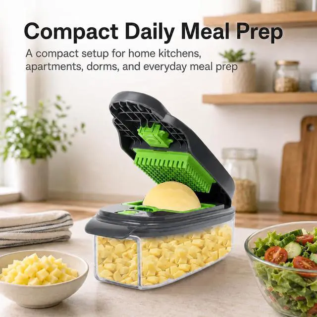 Alt view image 5 of 7 - 2-in-1 Vegetable Dicer, Onion Chopper, 1.5L Container, Gray Green