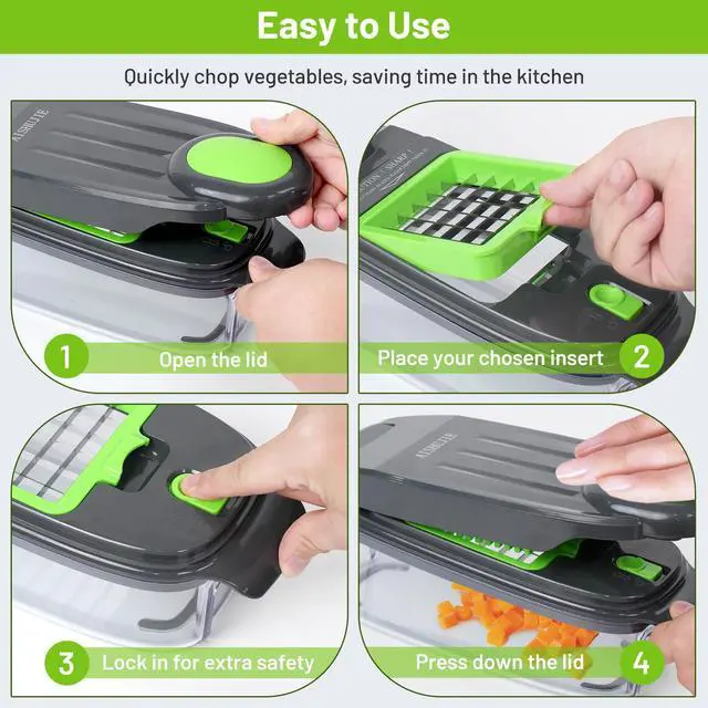 Alt view image 7 of 7 - 2-in-1 Vegetable Dicer, Onion Chopper, 1.5L Container, Gray Green