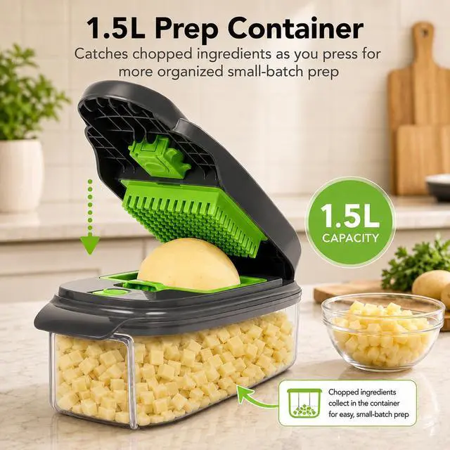 Alt view image 3 of 7 - 2-in-1 Vegetable Dicer, Onion Chopper, 1.5L Container, Gray Green