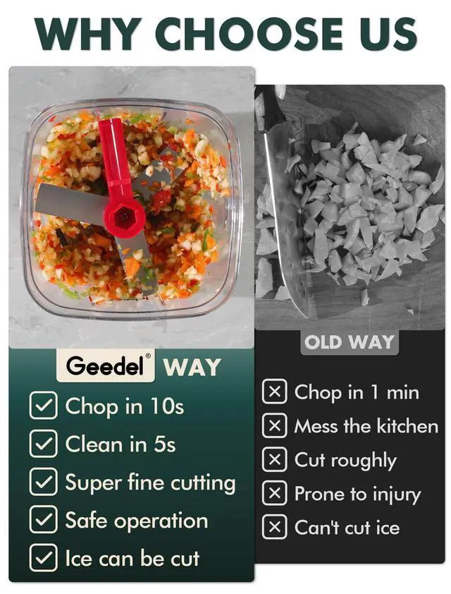 Alt view image 6 of 7 - Manual Food Processor Vegetable Cutter, Pull Chopper with String, Food Chopper Vegetable Cutter for Veggies, Fruits, Salad, Onion, Nuts, Herbs, etc, 2 Cup(500ml), Red