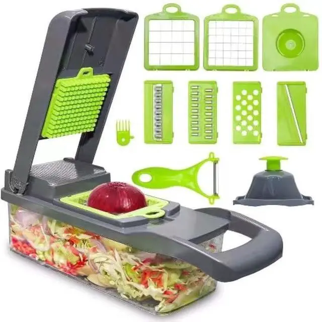 Main image of Vegetable Chopper: 16 in 1 Food Chopper - Onion Vegetable Slicer Cutter Dicer, Veggie Cutter with Container, 7 Blades, Kitchen Gadgets for Carrot Salad Garlic Potato Slicer (Grey)
