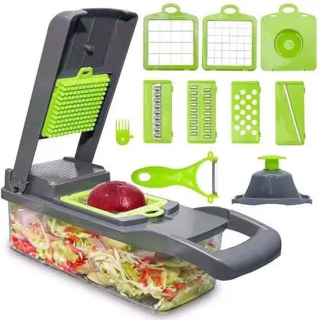 Alt view image 2 of 7 - Vegetable Chopper: 16 in 1 Food Chopper - Onion Vegetable Slicer Cutter Dicer, Veggie Cutter with Container, 7 Blades, Kitchen Gadgets for Carrot Salad Garlic Potato Slicer (Grey)