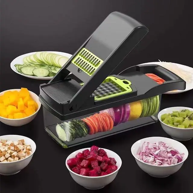 Alt view image 5 of 7 - Vegetable Chopper: 16 in 1 Food Chopper - Onion Vegetable Slicer Cutter Dicer, Veggie Cutter with Container, 7 Blades, Kitchen Gadgets for Carrot Salad Garlic Potato Slicer (Grey)