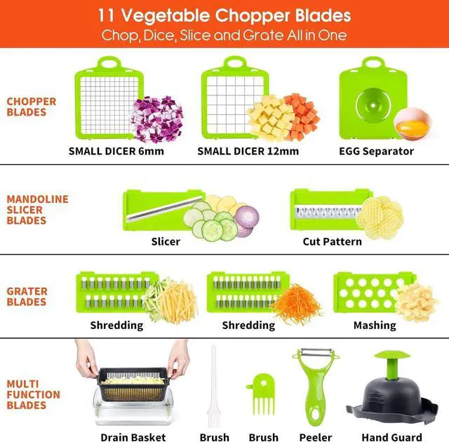 Alt view image 3 of 7 - Vegetable Chopper: 16 in 1 Food Chopper - Onion Vegetable Slicer Cutter Dicer, Veggie Cutter with Container, 7 Blades, Kitchen Gadgets for Carrot Salad Garlic Potato Slicer (Grey)