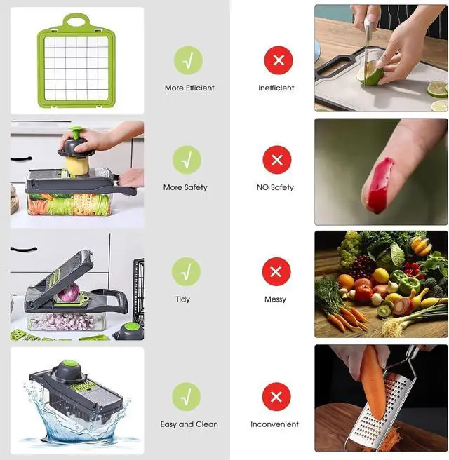 Alt view image 6 of 7 - Vegetable Chopper: 16 in 1 Food Chopper - Onion Vegetable Slicer Cutter Dicer, Veggie Cutter with Container, 7 Blades, Kitchen Gadgets for Carrot Salad Garlic Potato Slicer (Grey)