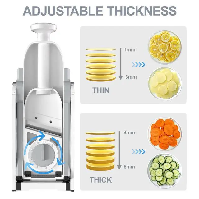 Alt view image 2 of 6 - Safe Mandoline Slicer for Kitchen, Potato Slicer for Chips, Vegetable & Food Cutter,Thickness Adjustable 0.1-8 mm, Kitchen Faster Slice Artifact (Only Slicer)