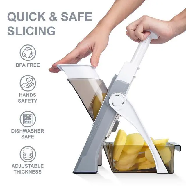 Alt view image 5 of 6 - Safe Mandoline Slicer for Kitchen, Potato Slicer for Chips, Vegetable & Food Cutter,Thickness Adjustable 0.1-8 mm, Kitchen Faster Slice Artifact (Only Slicer)