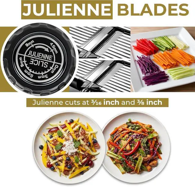 Alt view image 4 of 7 - Food Slicer, Mandoline Slicer for Kitchen, Mandolin, Potato, Tomato, Carrot, Vegetable, Fruit and Onion Cutter, Stainless Steel, INCLUDING Cut-Resistant Gloves, Black PRO