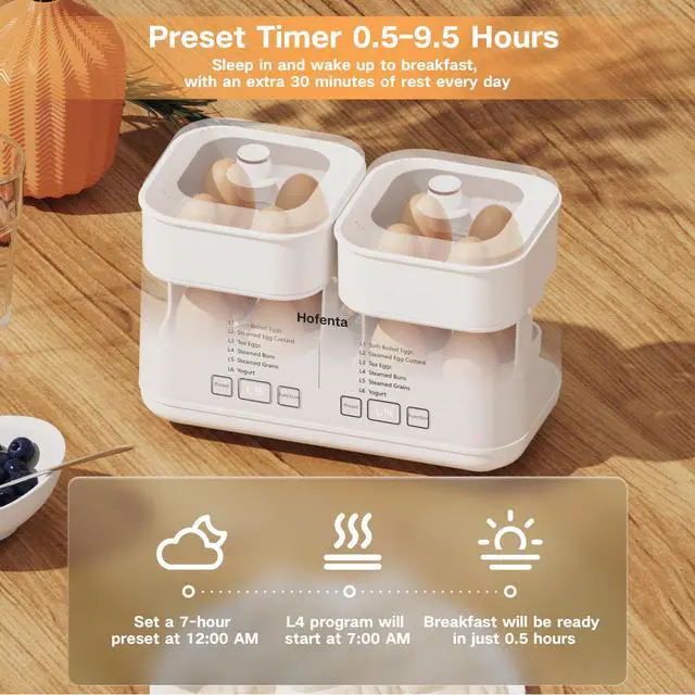 Alt view image 3 of 7 - Rapid Electric Egg Cooker for Hard Boiled Eggs,Egg Boiler with Timer(0.5-9.5H), Auto Shut-Off/2 Tiers, 16 Eggs Capacity,Egg Steamer for Soft/Hard/Poached Boiled Eggs