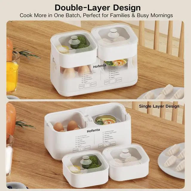 Alt view image 6 of 7 - Rapid Electric Egg Cooker for Hard Boiled Eggs,Egg Boiler with Timer(0.5-9.5H), Auto Shut-Off/2 Tiers, 16 Eggs Capacity,Egg Steamer for Soft/Hard/Poached Boiled Eggs