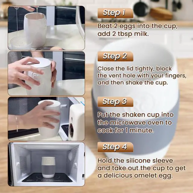 Alt view image 6 of 7 - Professional Ceramic Egg Cooker for Microwave, Quick Scrambled Egg Maker Holds Up to 4 Eggs, Easy & Healthy Breakfast Microwave Cooker Great for Mug Cake, Muffin, Omelet, 100% Food Safe