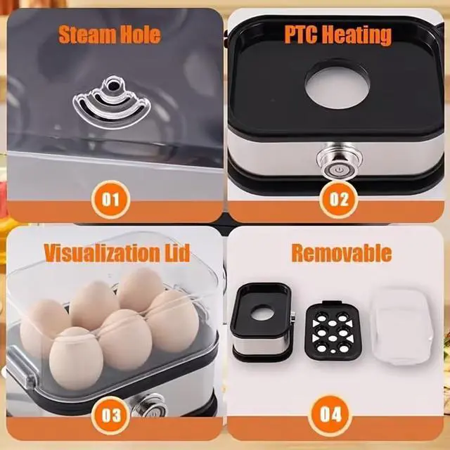 Alt view image 2 of 4 - Egg Cooker Electric 6 Eggs Capacity, Soft, Medium, Hard Boiled, Poacher, Omelet Maker Egg Poacher With Auto Shut-Off, BPA Free