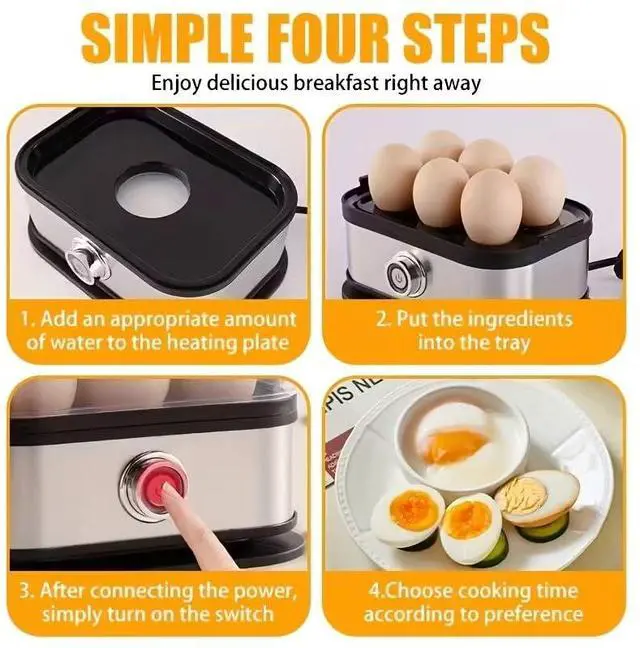 Alt view image 3 of 4 - Egg Cooker Electric 6 Eggs Capacity, Soft, Medium, Hard Boiled, Poacher, Omelet Maker Egg Poacher With Auto Shut-Off, BPA Free