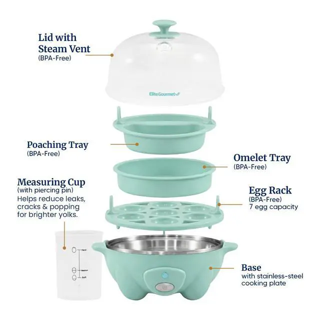 Alt view image 6 of 7 - Easy Electric 7 Egg Capacity Soft, Medium, Hard-Boiled Cooker Poacher, Scrambled, Omelet Maker with Auto Shut-Off and Buzzer, BPA Free