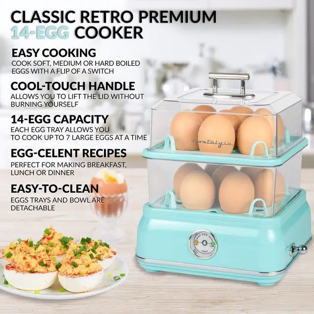 Alt view image 2 of 7 - CLEC14AQ Retro Premium 14 Capacity Electric Large Hard-Boiled Egg Cooker, Poached, Scrambled, Omelets, Whites, Sandwiches, for Keto & Low-Carb Diets, Aqua