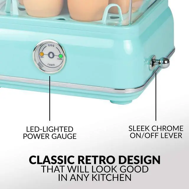 Alt view image 6 of 7 - CLEC14AQ Retro Premium 14 Capacity Electric Large Hard-Boiled Egg Cooker, Poached, Scrambled, Omelets, Whites, Sandwiches, for Keto & Low-Carb Diets, Aqua