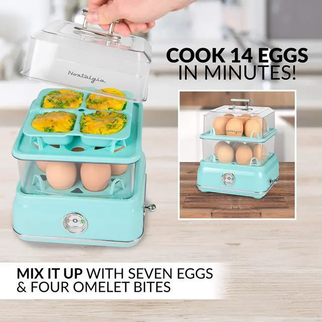 Alt view image 5 of 7 - CLEC14AQ Retro Premium 14 Capacity Electric Large Hard-Boiled Egg Cooker, Poached, Scrambled, Omelets, Whites, Sandwiches, for Keto & Low-Carb Diets, Aqua