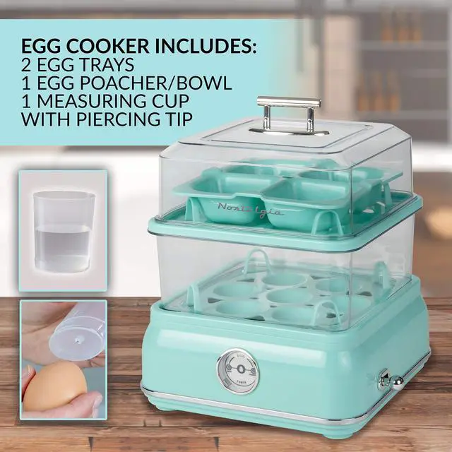 Alt view image 7 of 7 - CLEC14AQ Retro Premium 14 Capacity Electric Large Hard-Boiled Egg Cooker, Poached, Scrambled, Omelets, Whites, Sandwiches, for Keto & Low-Carb Diets, Aqua