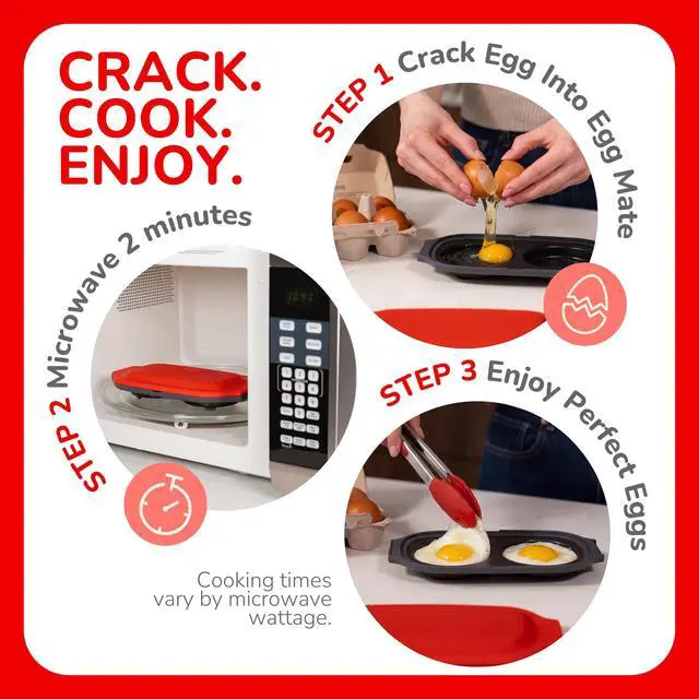 Alt view image 3 of 6 - Egg Mate Microwave Egg Cooker 2-Egg Sunny Side Up Maker with Steam Vent Lid Fast Breakfast Sandwich Egg Mold BPA-Free, Dishwasher Safe