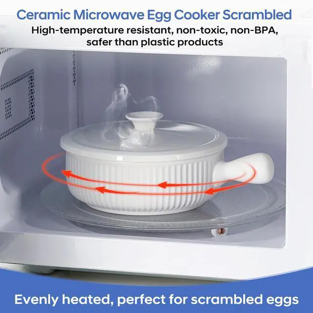 Alt view image 3 of 7 - Ceramic Microwave Egg Cooker, Scrambled Egg Maker, White