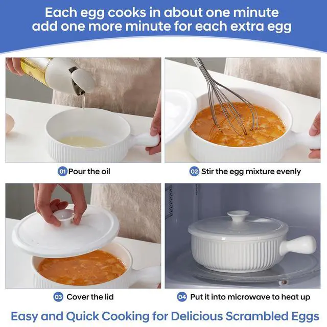Alt view image 6 of 7 - Ceramic Microwave Egg Cooker, Scrambled Egg Maker, White