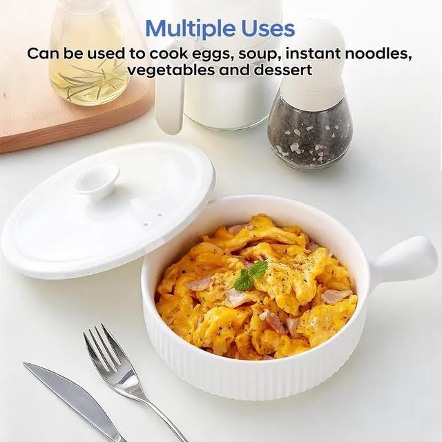 Alt view image 7 of 7 - Ceramic Microwave Egg Cooker, Scrambled Egg Maker, White