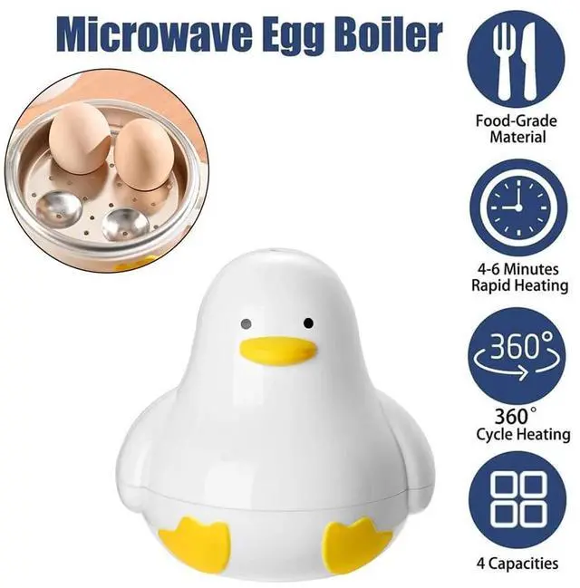 Alt view image 3 of 7 - Microwave Egg Boiler Duck Shape 4 Egg Capacity Microwave Egg Cooker for Hard Boiled Eggs Egg Maker Under 9 minutes Medium and Hard Boiled Egg Cooker Rapid Egg Boiler Microwavable Egg Poacher