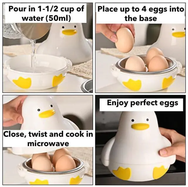 Alt view image 4 of 7 - Microwave Egg Boiler Duck Shape 4 Egg Capacity Microwave Egg Cooker for Hard Boiled Eggs Egg Maker Under 9 minutes Medium and Hard Boiled Egg Cooker Rapid Egg Boiler Microwavable Egg Poacher