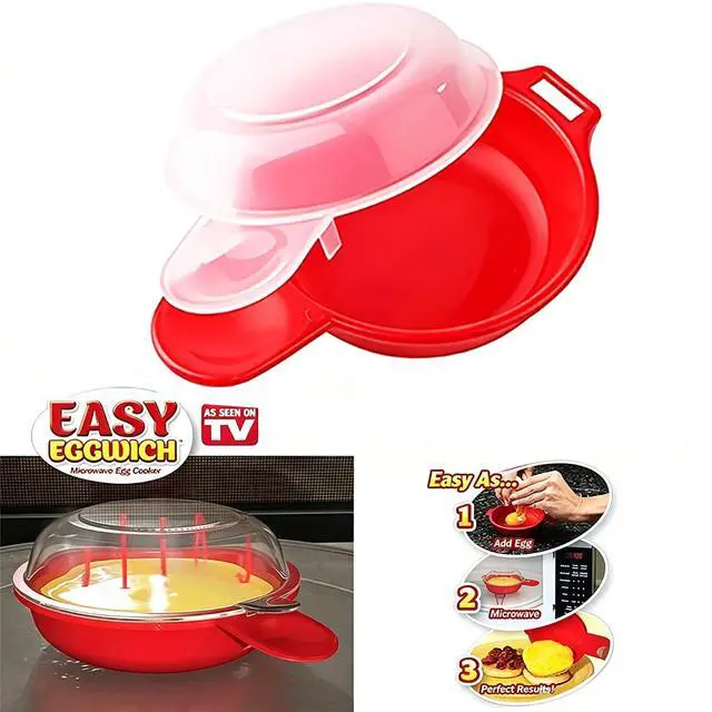 Alt view image 7 of 7 - Microwave Omelet Maker, Microwave Egg Cooker,1 Minute Fast Egg Hamburg Omelet Maker Kitchen Cooking Tool(Red and clear)