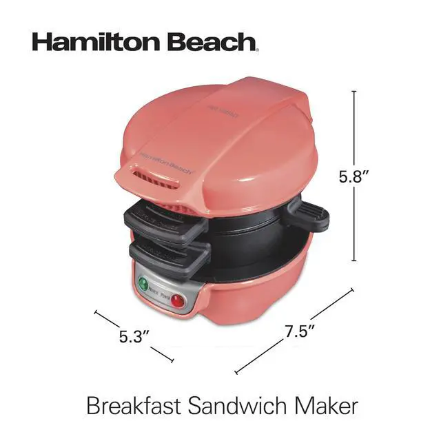 Alt view image 7 of 7 - Breakfast Sandwich Maker with Egg Cooker Ring, Customize Ingredients, Perfect for English Muffins, Croissants, Mini Waffles, Perfect White Elephant Gifts, Coral (25483)