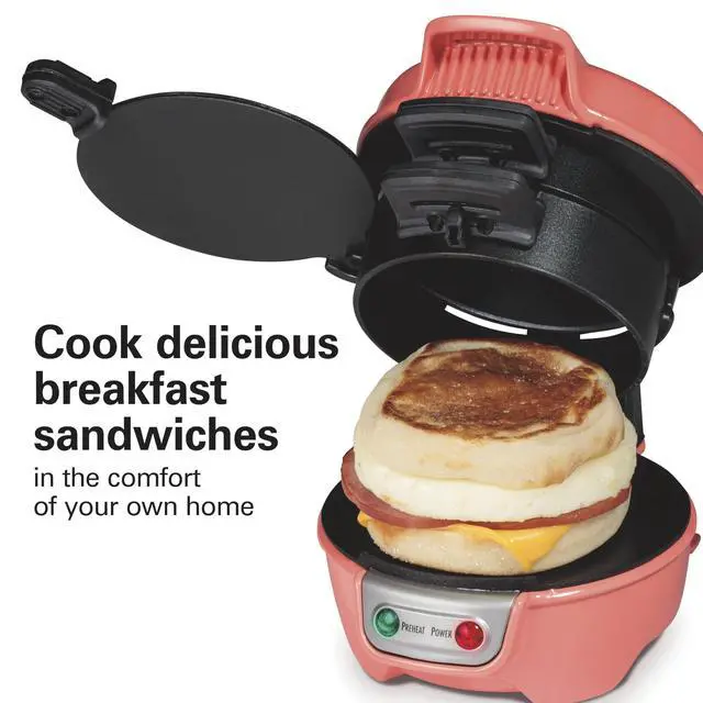 Alt view image 3 of 7 - Breakfast Sandwich Maker with Egg Cooker Ring, Customize Ingredients, Perfect for English Muffins, Croissants, Mini Waffles, Perfect White Elephant Gifts, Coral (25483)