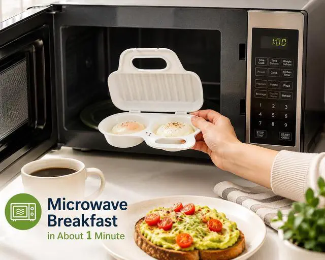 Alt view image 3 of 7 - Microwave Egg Poacher BPA-Free by Dependable Industries Inc. Essentials Quick & Easy 2-Cavity Egg Cooker for Perfect Poached Eggs in Minutes Dishwasher & Microwave Safe