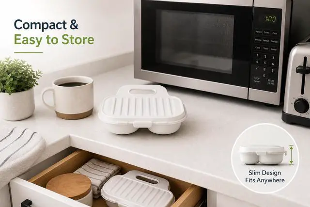 Alt view image 6 of 7 - Microwave Egg Poacher BPA-Free by Dependable Industries Inc. Essentials Quick & Easy 2-Cavity Egg Cooker for Perfect Poached Eggs in Minutes Dishwasher & Microwave Safe