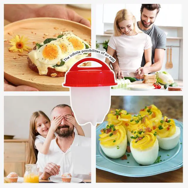 Alt view image 4 of 7 - Hard Boiled Egg Maker, 6-Piece Shell-Free Egg Cooker Set, Non-Stick Easy-Clean Multifunctional Egg Boiler Kit, white
