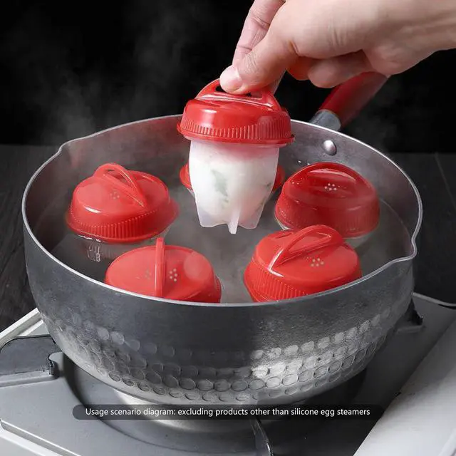 Alt view image 5 of 7 - Hard Boiled Egg Maker, 6-Piece Shell-Free Egg Cooker Set, Non-Stick Easy-Clean Multifunctional Egg Boiler Kit, white