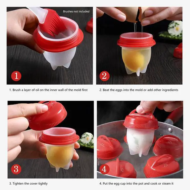 Alt view image 7 of 7 - Hard Boiled Egg Maker, 6-Piece Shell-Free Egg Cooker Set, Non-Stick Easy-Clean Multifunctional Egg Boiler Kit, white