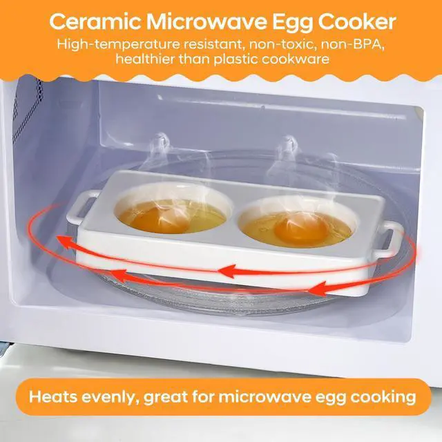 Alt view image 3 of 7 - Ceramic Microwave Egg Cooker, BPA-Free 2-Cavity Egg Poacher