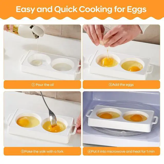 Alt view image 4 of 7 - Ceramic Microwave Egg Cooker, BPA-Free 2-Cavity Egg Poacher