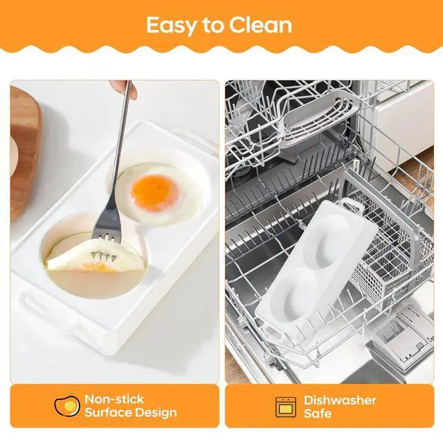 Alt view image 6 of 7 - Ceramic Microwave Egg Cooker, BPA-Free 2-Cavity Egg Poacher