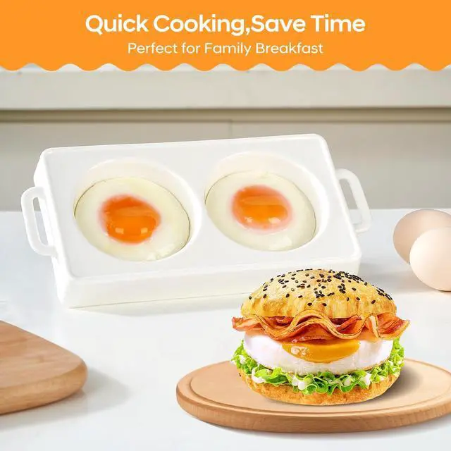 Alt view image 7 of 7 - Ceramic Microwave Egg Cooker, BPA-Free 2-Cavity Egg Poacher