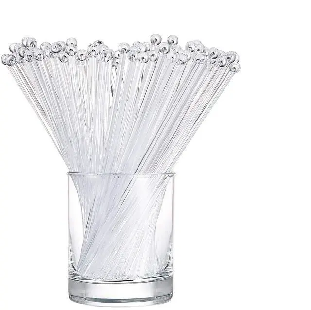 Main image of 100 Pieces Ball Head Stirrer Disposible Plastic Round Top Crystal Swizzle Sticks, Crystal Cake Pops, Cocktail Coffee Drink Stirrers (Clear)