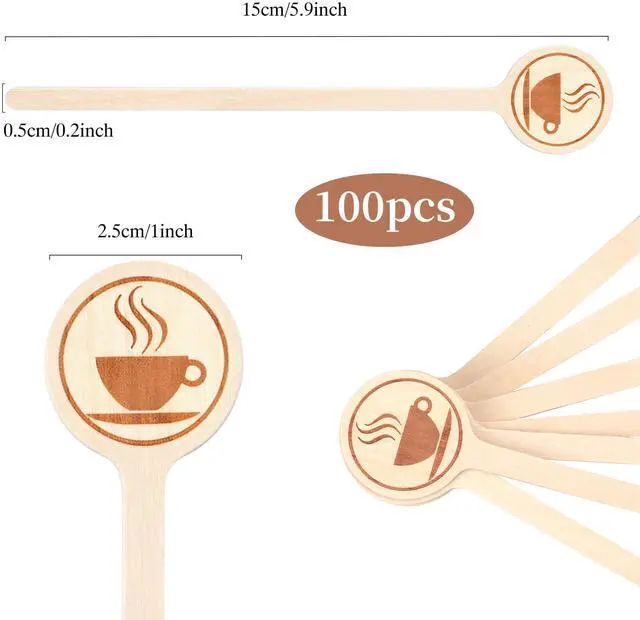 Alt view image 2 of 7 - 100Pcs Coffee Stirrers, 5.9 Inch Wooden Stir Sticks with Round Ends