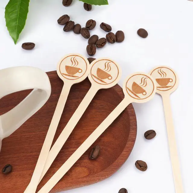 Alt view image 4 of 7 - 100Pcs Coffee Stirrers, 5.9 Inch Wooden Stir Sticks with Round Ends
