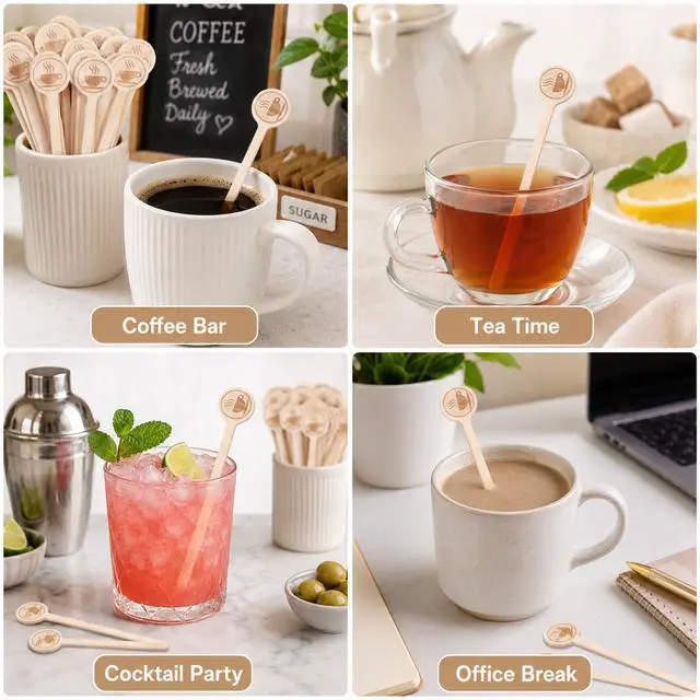 Alt view image 5 of 7 - 100Pcs Coffee Stirrers, 5.9 Inch Wooden Stir Sticks with Round Ends