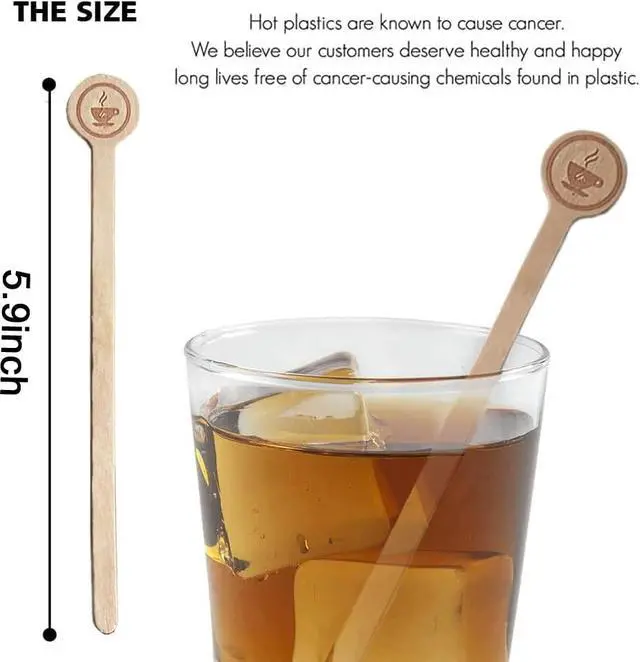 Alt view image 5 of 7 - Coffee Stirrers Stir Sticks Wooden Beverage Mixer with Round Ends,Disposable Environmentally Friendly Biodegradable Cafe Grade Beverage Stir Sticks for 6 Inch Coffee Milk Cocktail Tea (100)