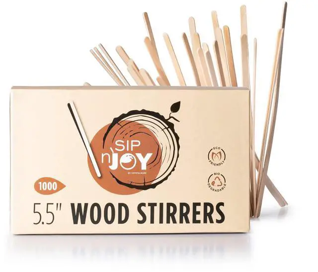 Main image of Wood Coffee Stirrers Stir Sticks - 1,000 Biodegradable Disposable Wooden Beverage Mixer with Round Ends, Made with Natural Birch Wood, Eco-Friendly BPA Free Swizzle Drinks Sticks (5.5 Inch)