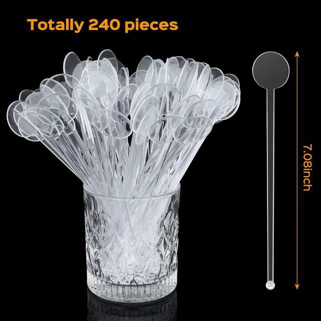 Alt view image 3 of 7 - 240 Pieces 7 Inch Swizzle Sticks for Cocktail Coffee Drink Stirrers Cocktail Stirrers Disposable Stirring Sticks Plastic Disc Top for Mixing Coffee Whiskey Beverage (Clear)